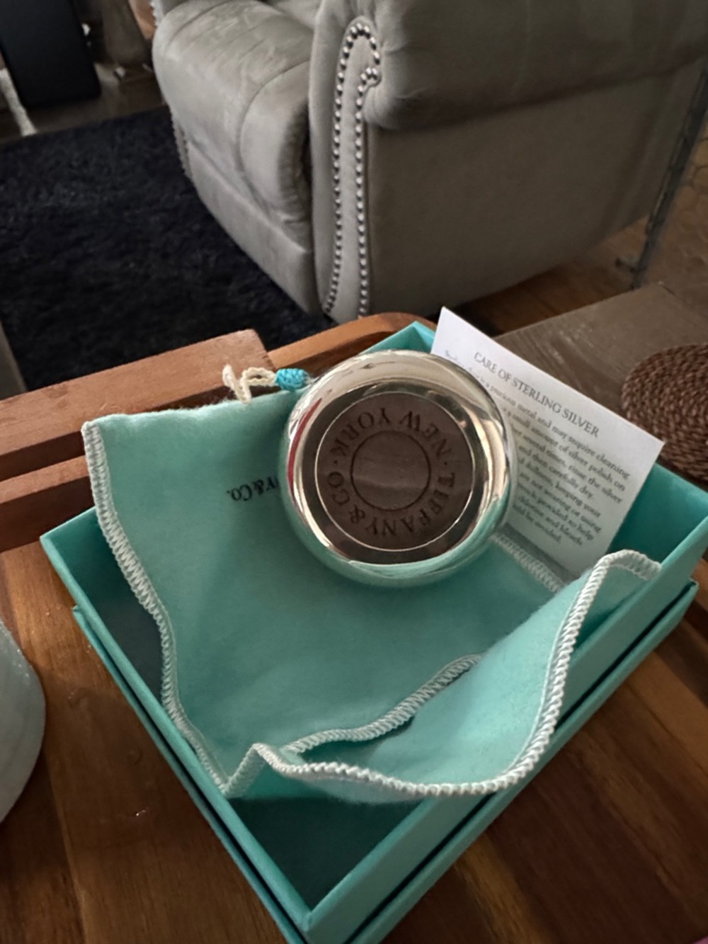 Tiffany & Co. Sterling Silver Round Trinket Dish with Signature Blue Pouch